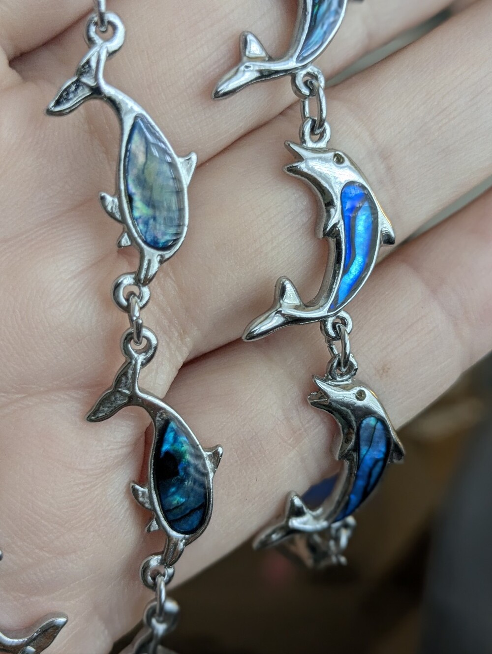 Abalone Shell Fish Necklace & Bracelet Set Silver Tone Nautical Coastal - Picture 6 of 6